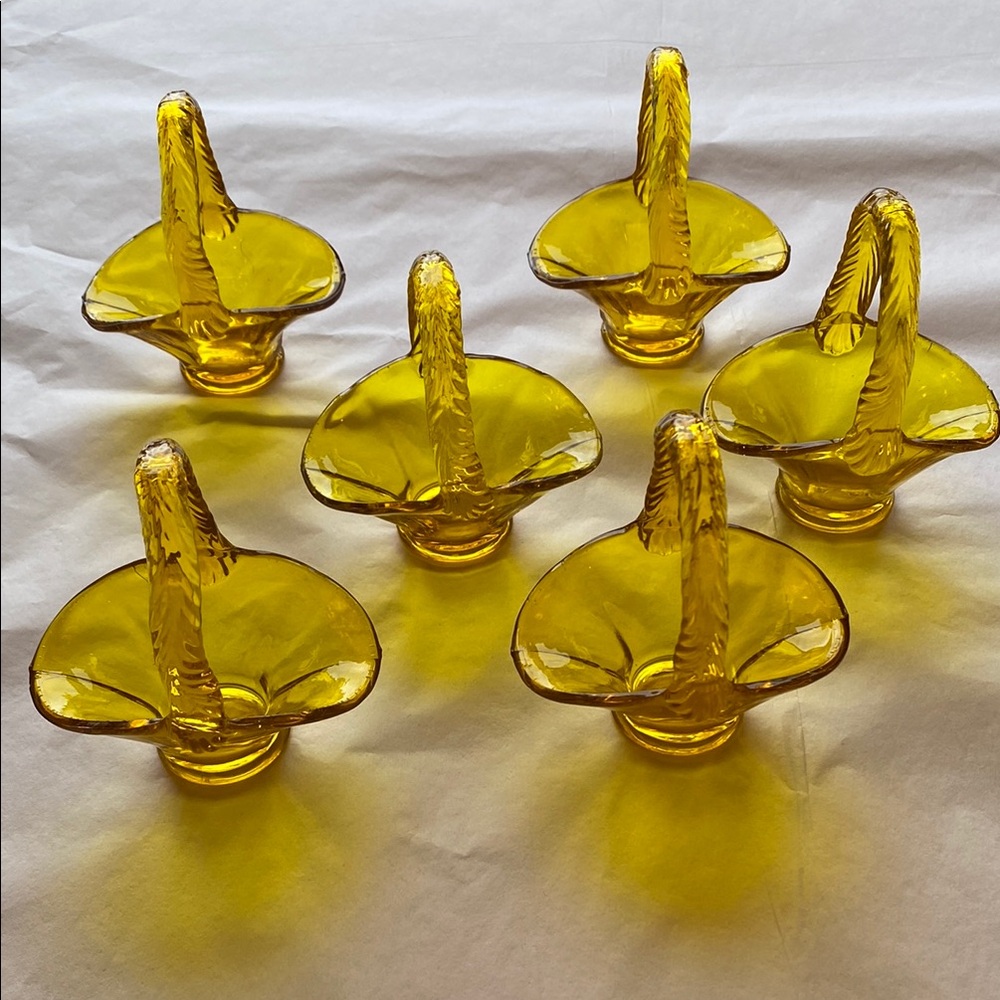 Set of Vintage Yellow Glass Baskets. Set of 6